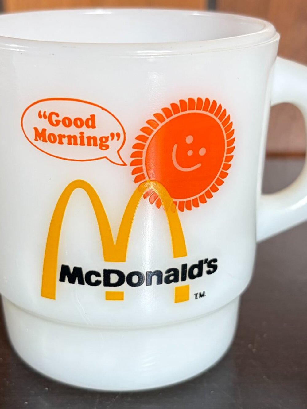 Fire King McDonalds "Good Morning" Mug Cup Milk Glass Anchor Hocking USA Vtg EUC